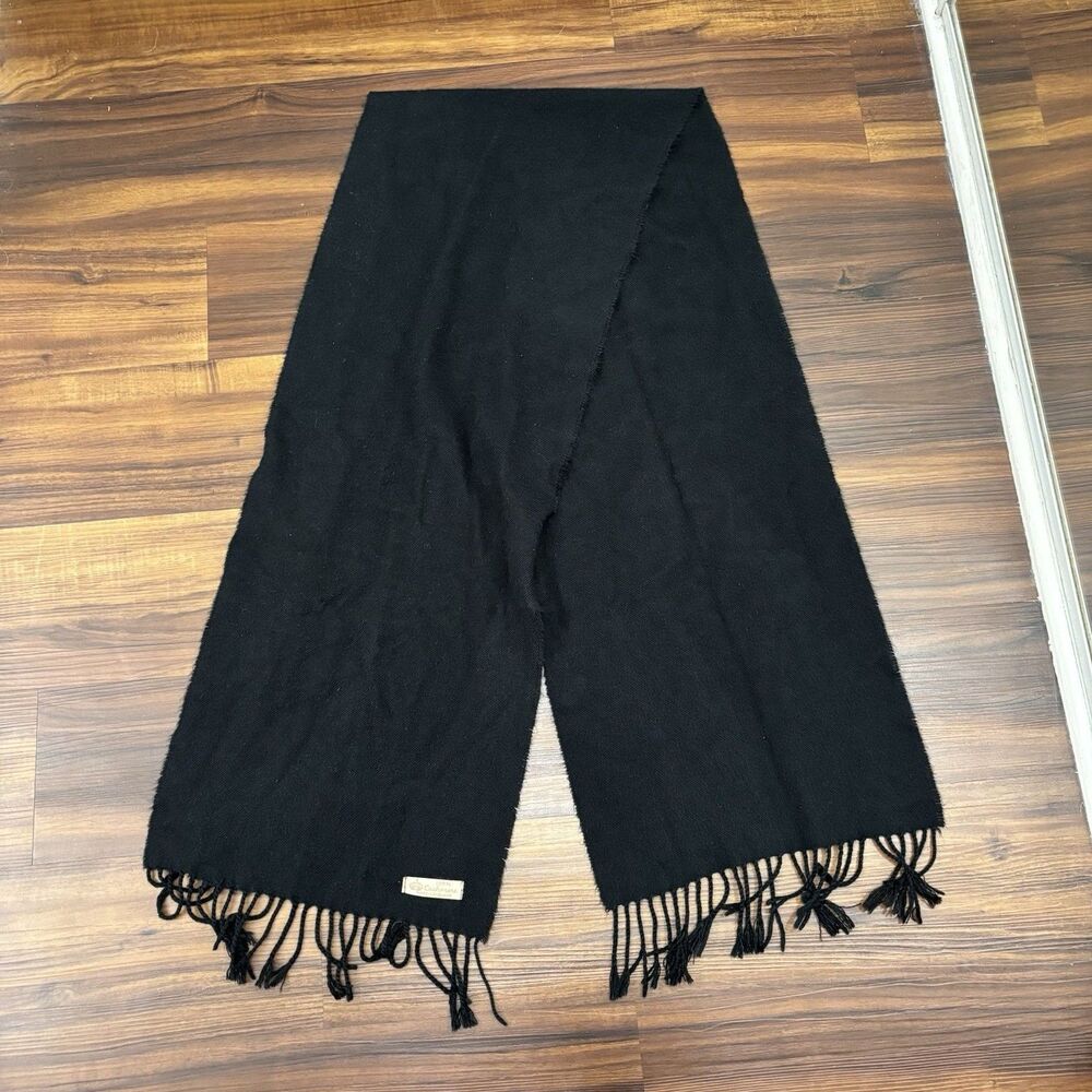 Black Scarf 100% Cashmere Made In England Tassels Fringe Borders
